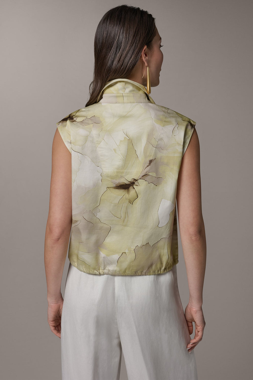 Donna Karan | SLEEVELESS PRINT DRAWSTRING HEM BLOUSE