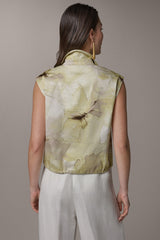 Donna Karan | SLEEVELESS PRINT DRAWSTRING HEM BLOUSE