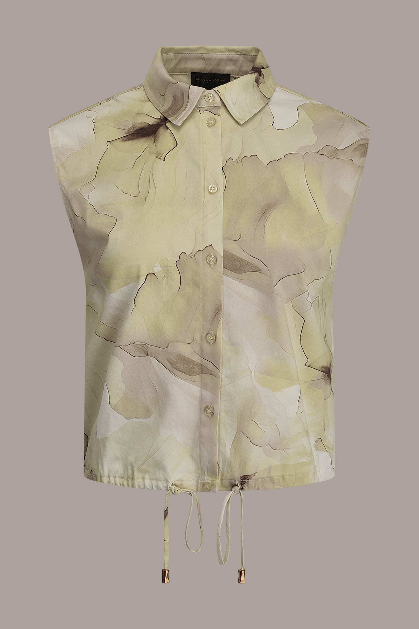 Donna Karan | SLEEVELESS PRINT DRAWSTRING HEM BLOUSE