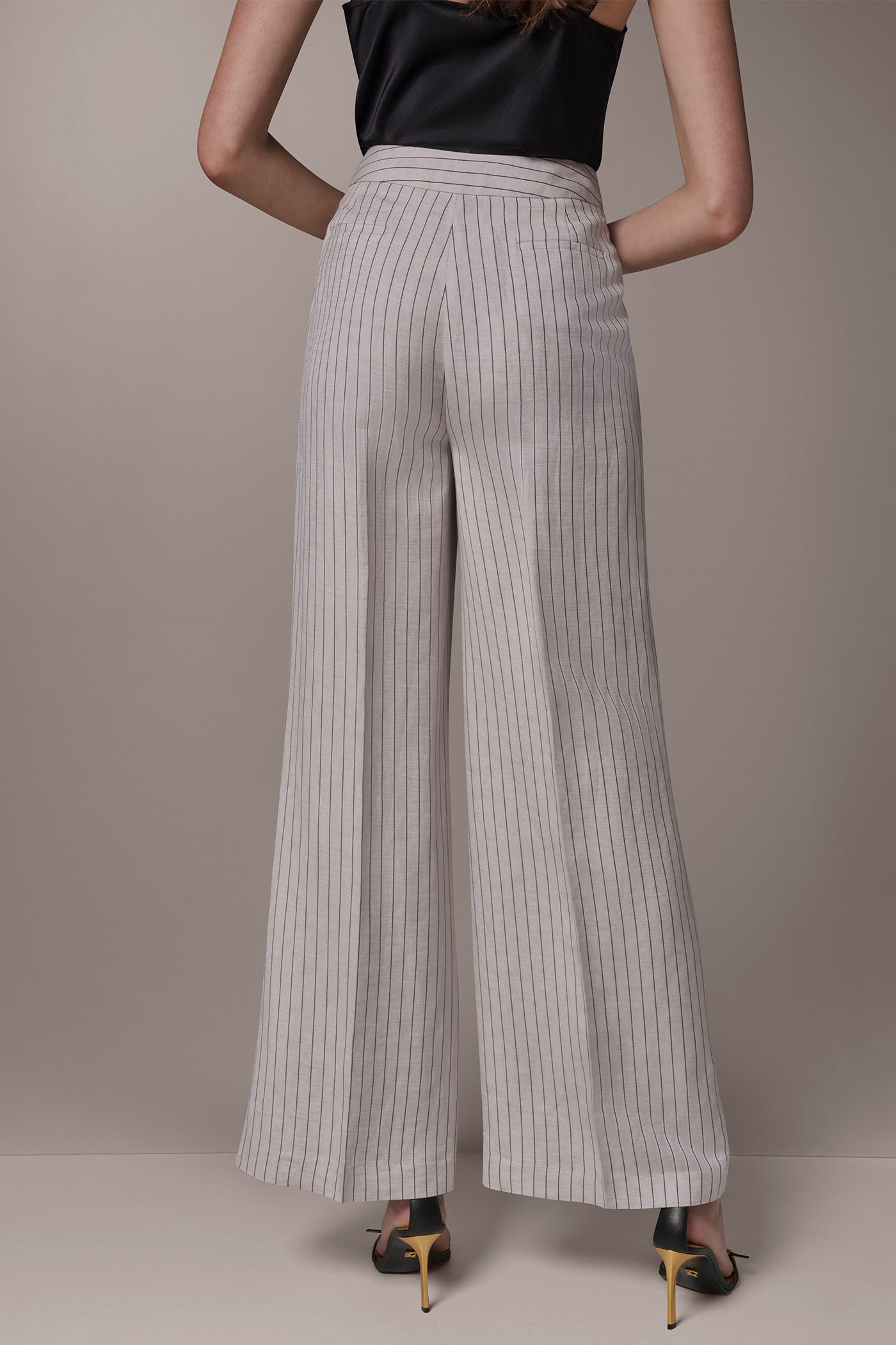 Donna Karan | MID-RISE PINSTRIPE PLEATED WIDE-LEG PANT