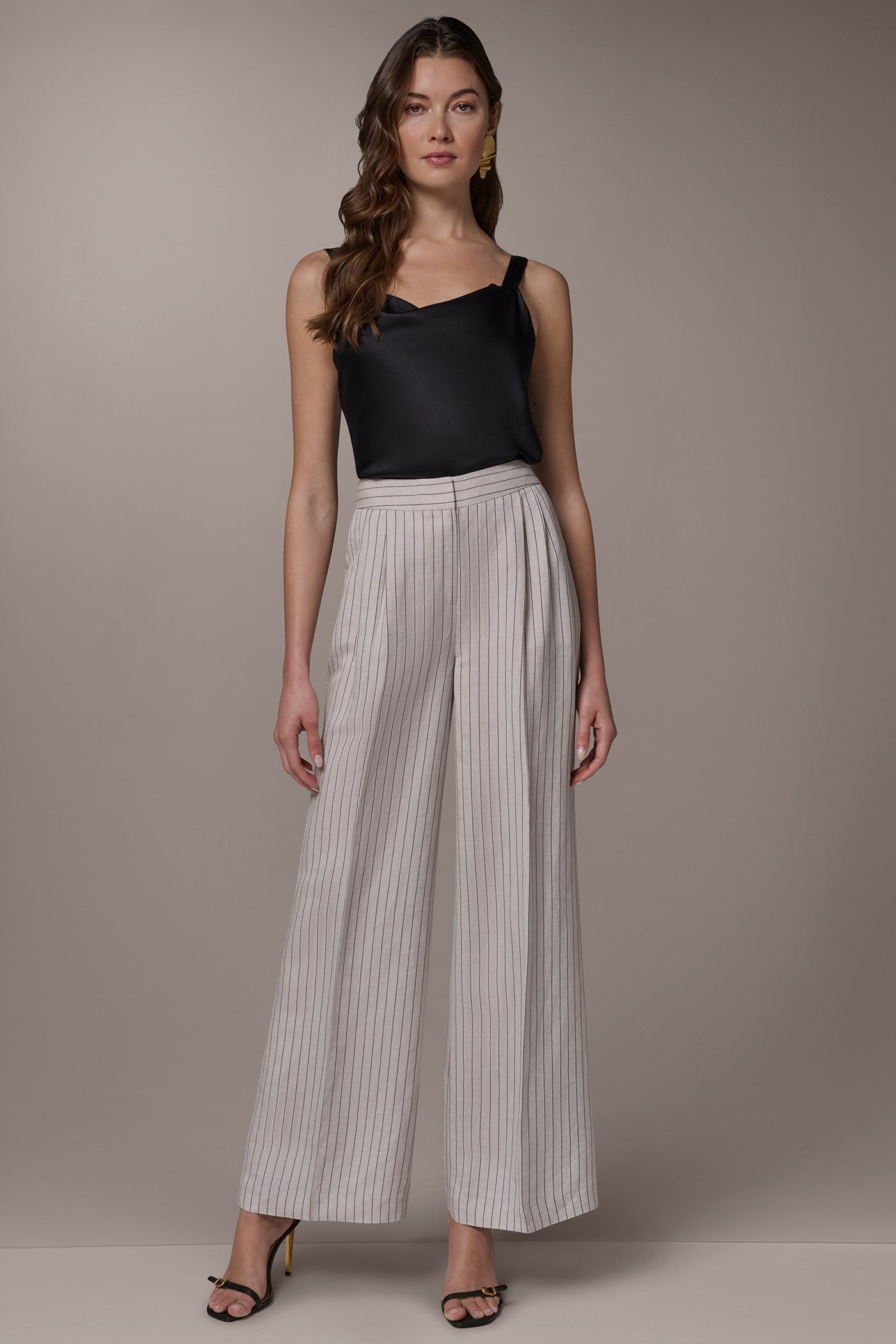 Donna Karan | MID-RISE PINSTRIPE PLEATED WIDE-LEG PANT