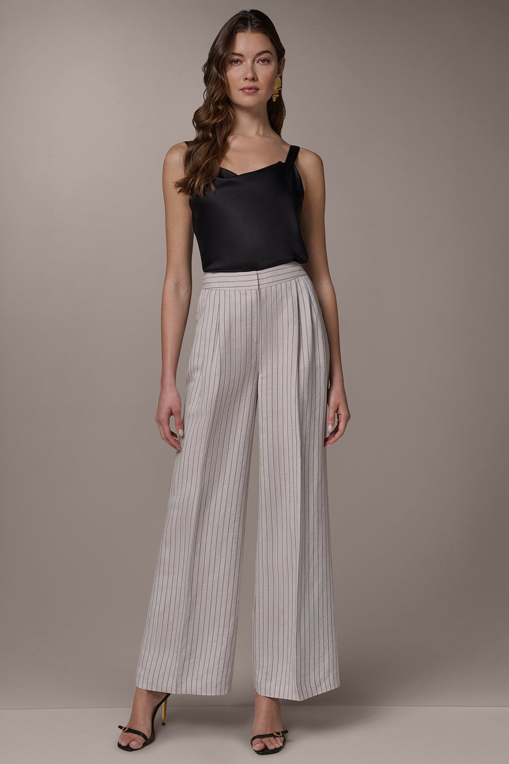 Donna Karan | MID-RISE PINSTRIPE PLEATED WIDE-LEG PANT