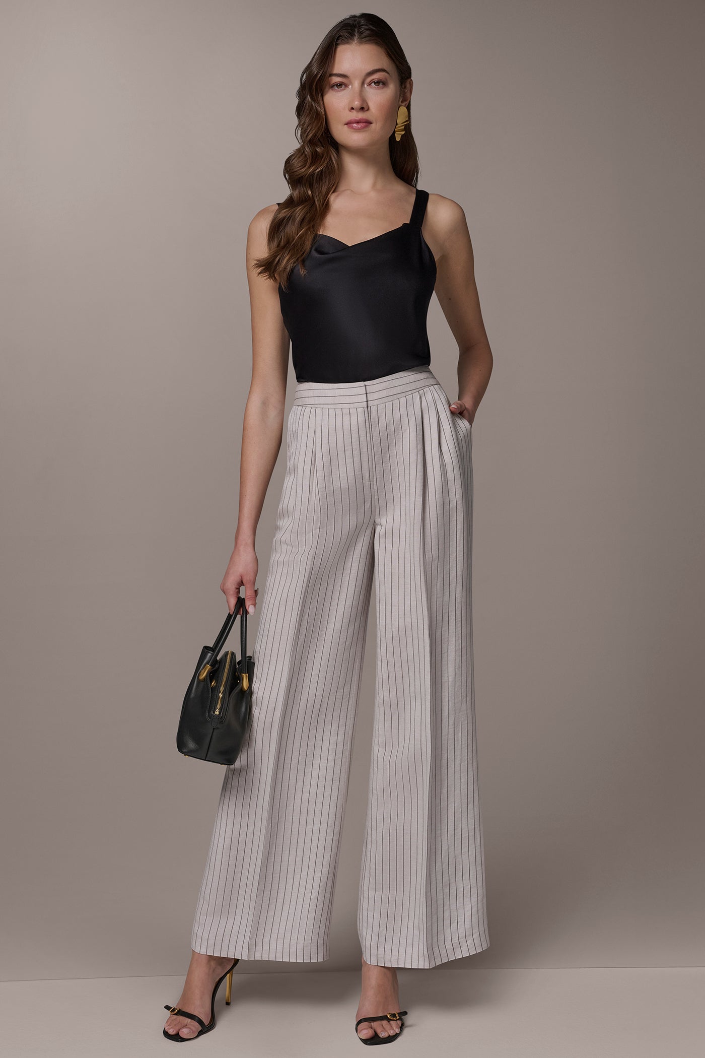 Donna Karan | MID-RISE PINSTRIPE PLEATED WIDE-LEG PANT