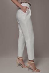 Donna Karan | LINEN-BLEND HIGH-RISE PLEATED STRAIGHT ANKLE PANT
