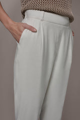 Donna Karan | LINEN-BLEND HIGH-RISE PLEATED STRAIGHT ANKLE PANT