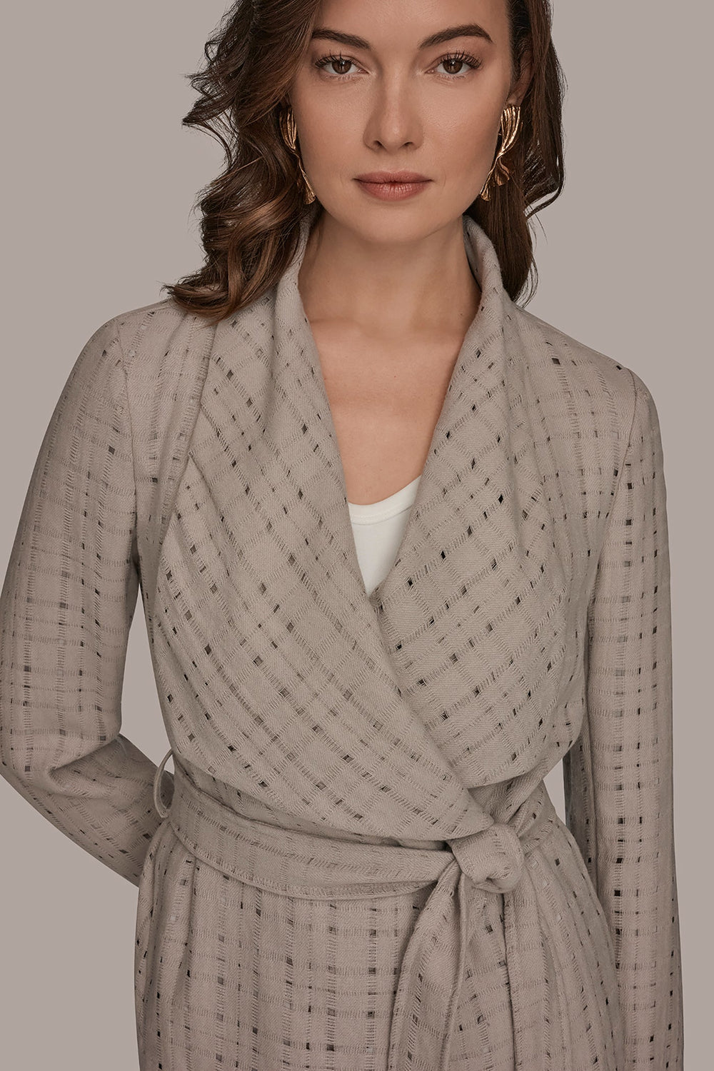 Donna Karan | PERFORATED WRAP JACKET WITH BELT