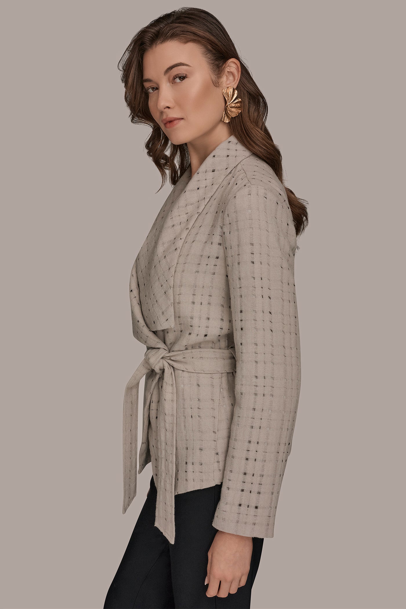 Donna Karan | PERFORATED WRAP JACKET WITH BELT