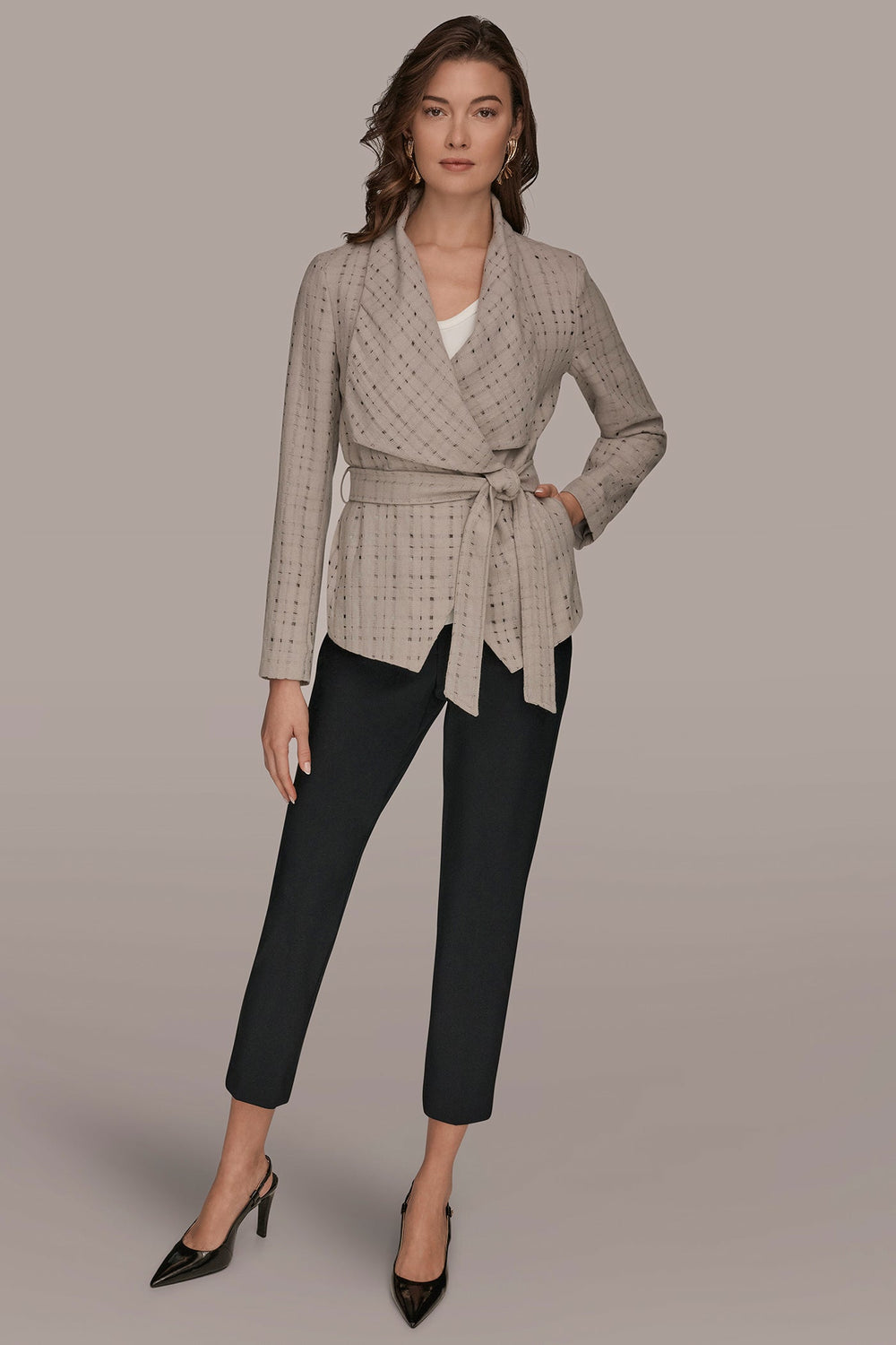 Donna Karan | PERFORATED WRAP JACKET WITH BELT