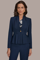 Donna Karan | COLLARLESS PLEATED PEPLUM BLAZER