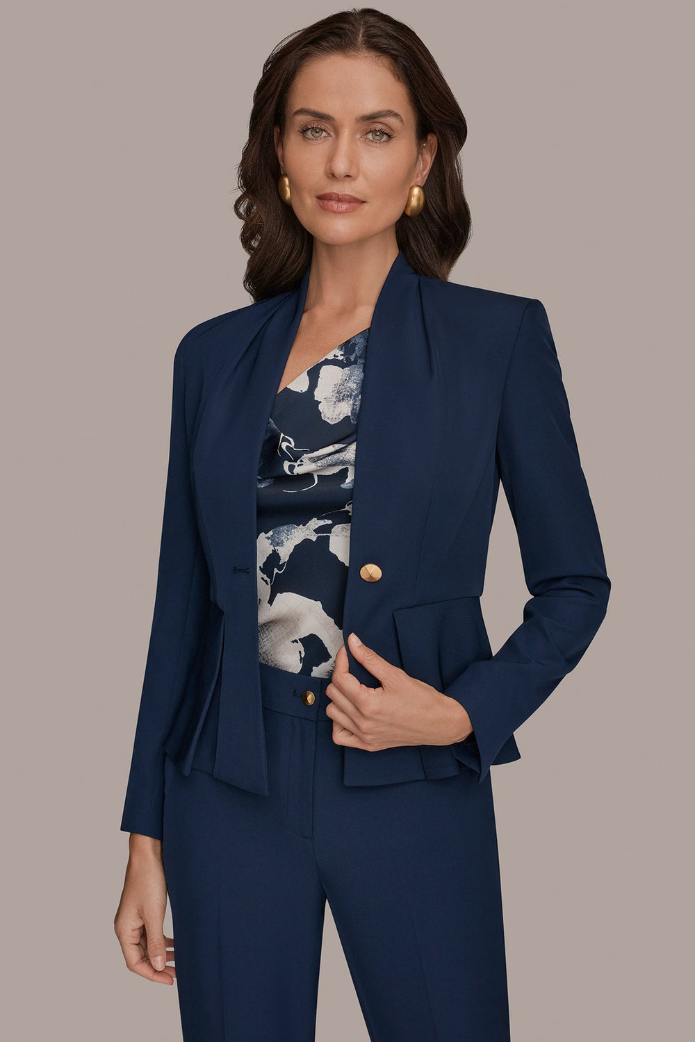 Donna Karan | COLLARLESS PLEATED PEPLUM BLAZER