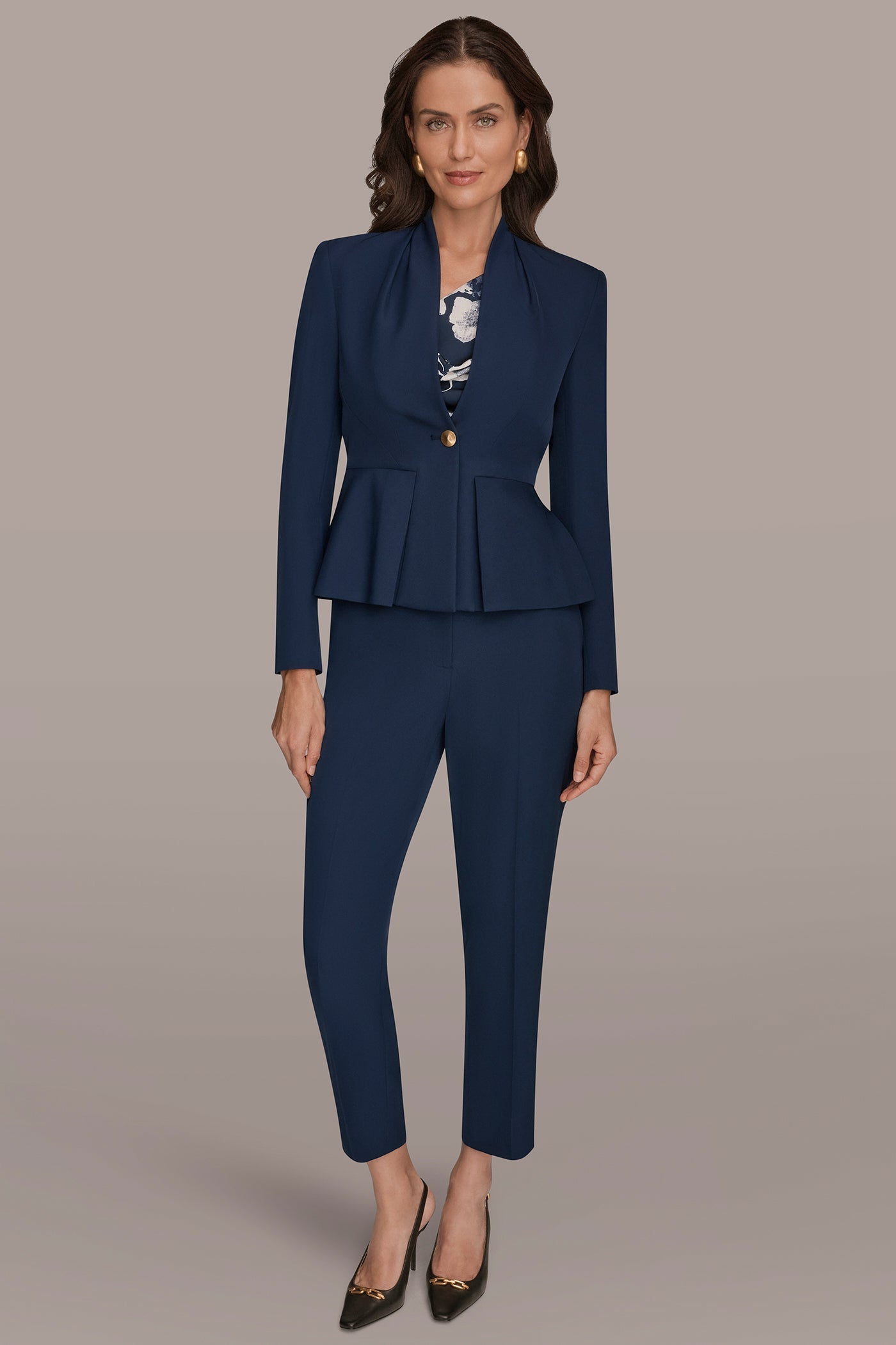 Donna Karan | COLLARLESS PLEATED PEPLUM BLAZER