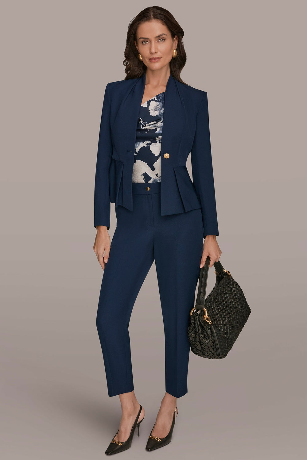 Donna Karan | COLLARLESS PLEATED PEPLUM BLAZER