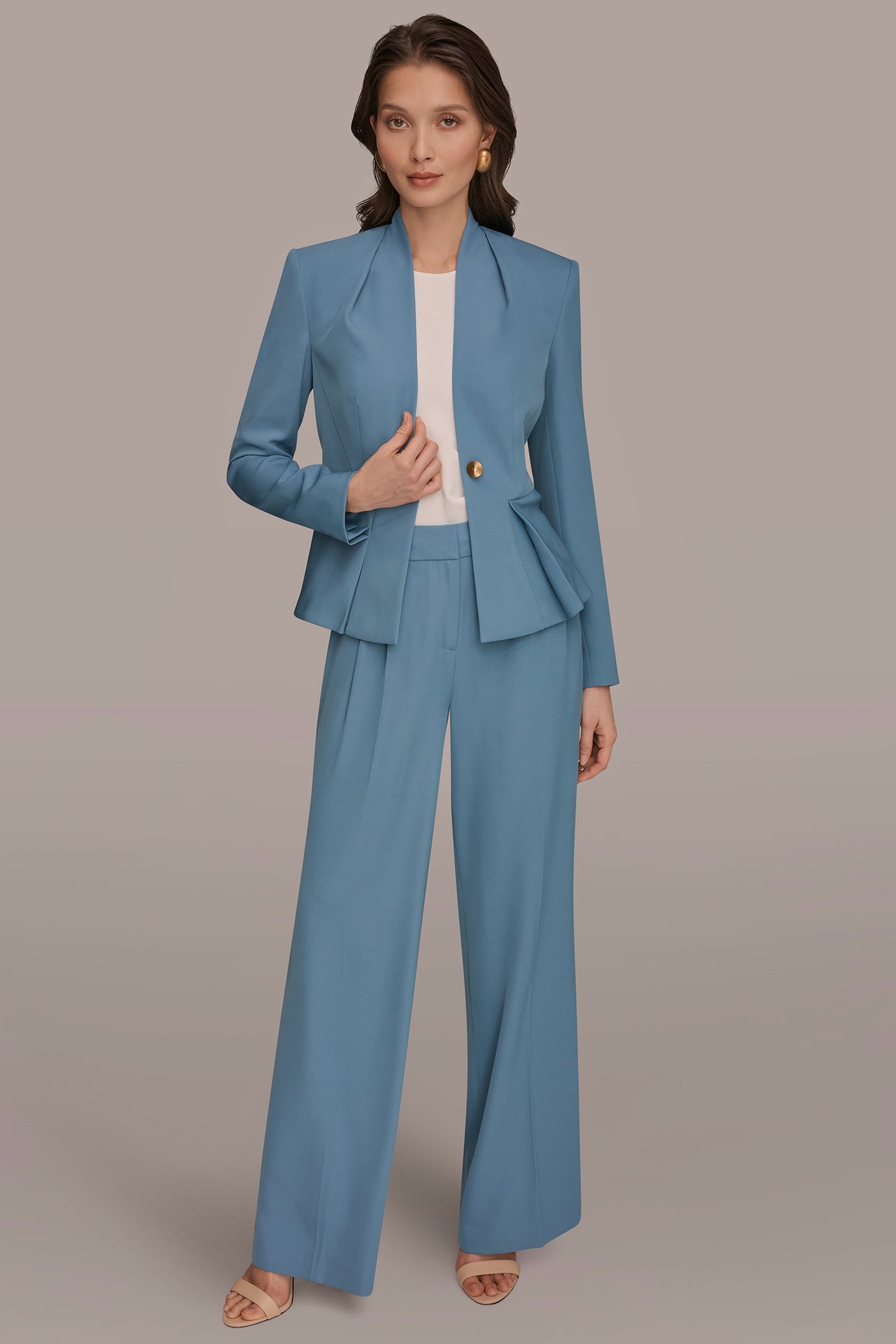 Donna Karan | COLLARLESS PLEATED PEPLUM BLAZER