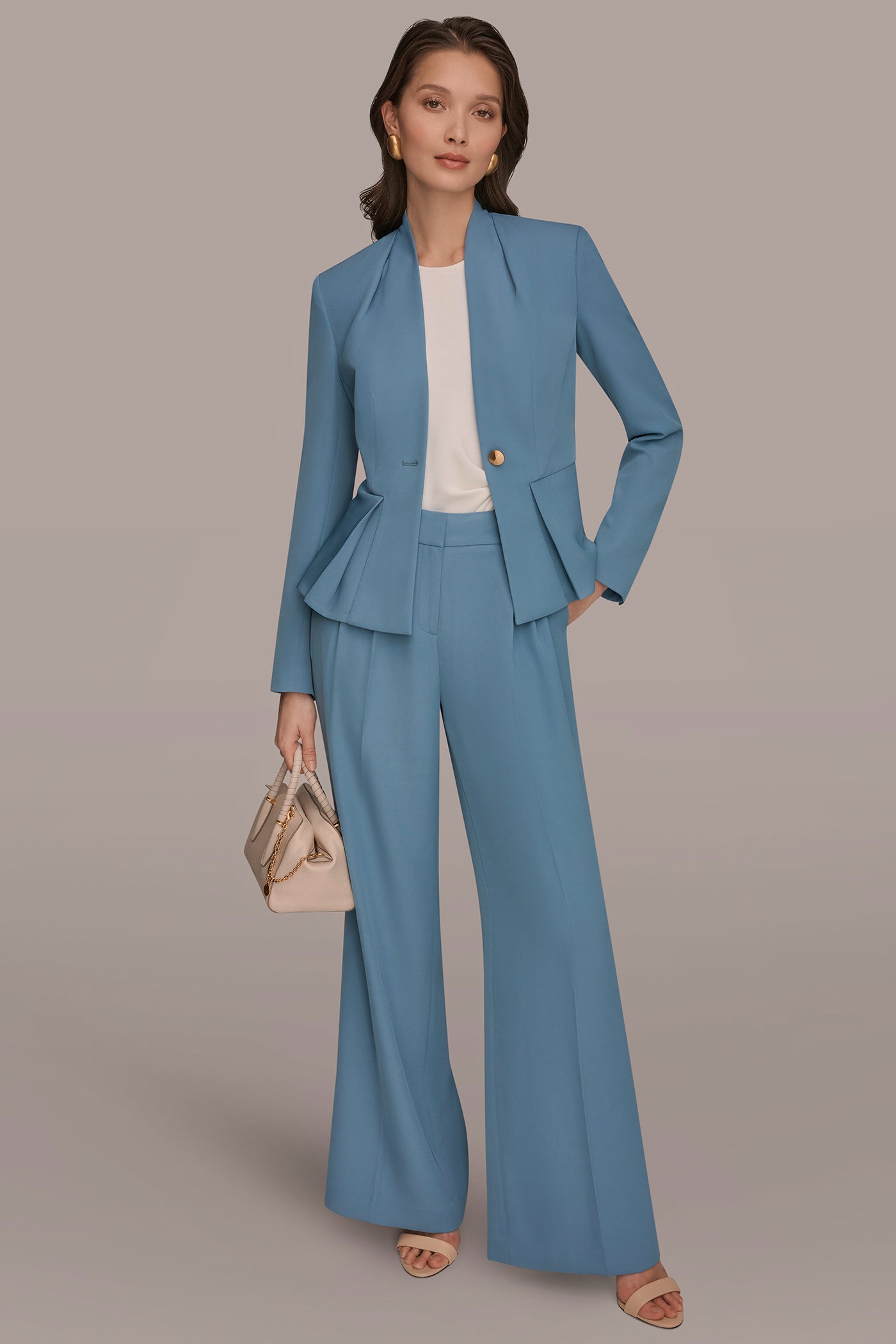 Donna Karan | COLLARLESS PLEATED PEPLUM BLAZER