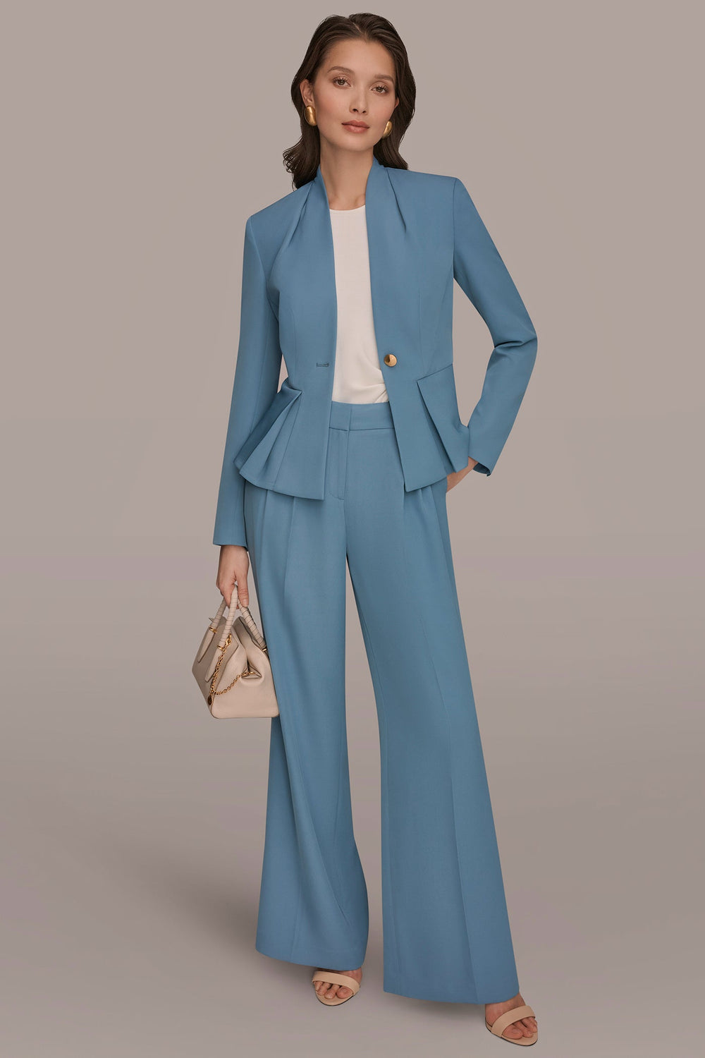 Donna Karan | COLLARLESS PLEATED PEPLUM BLAZER