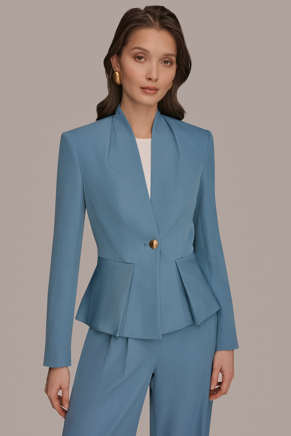 Donna Karan | COLLARLESS PLEATED PEPLUM BLAZER