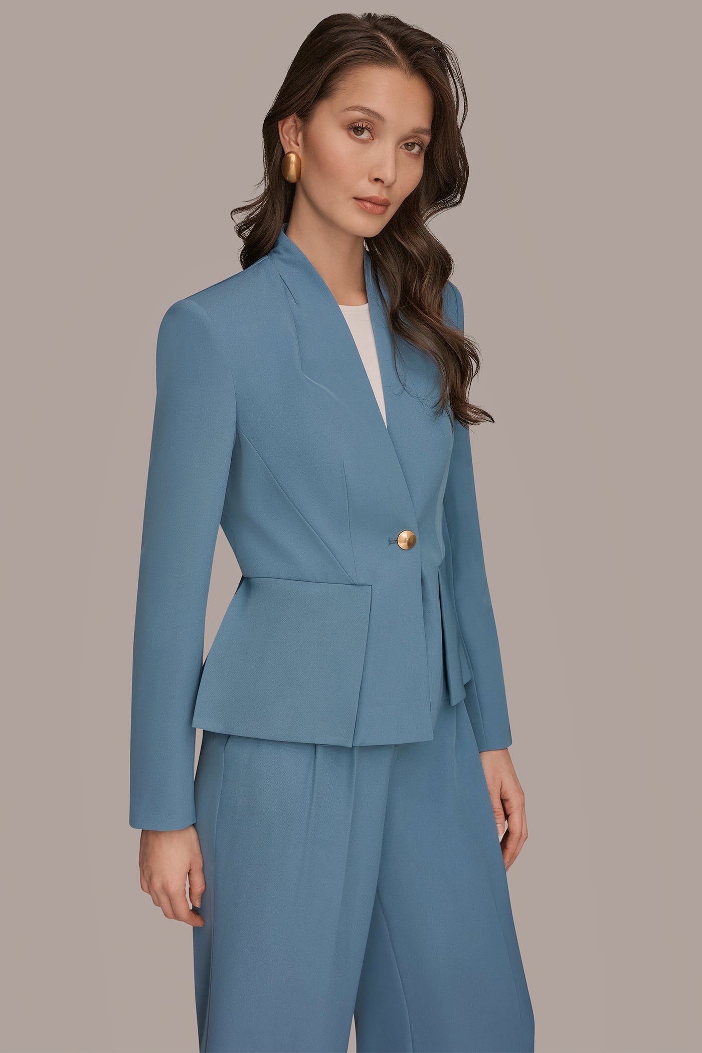 Donna Karan | COLLARLESS PLEATED PEPLUM BLAZER