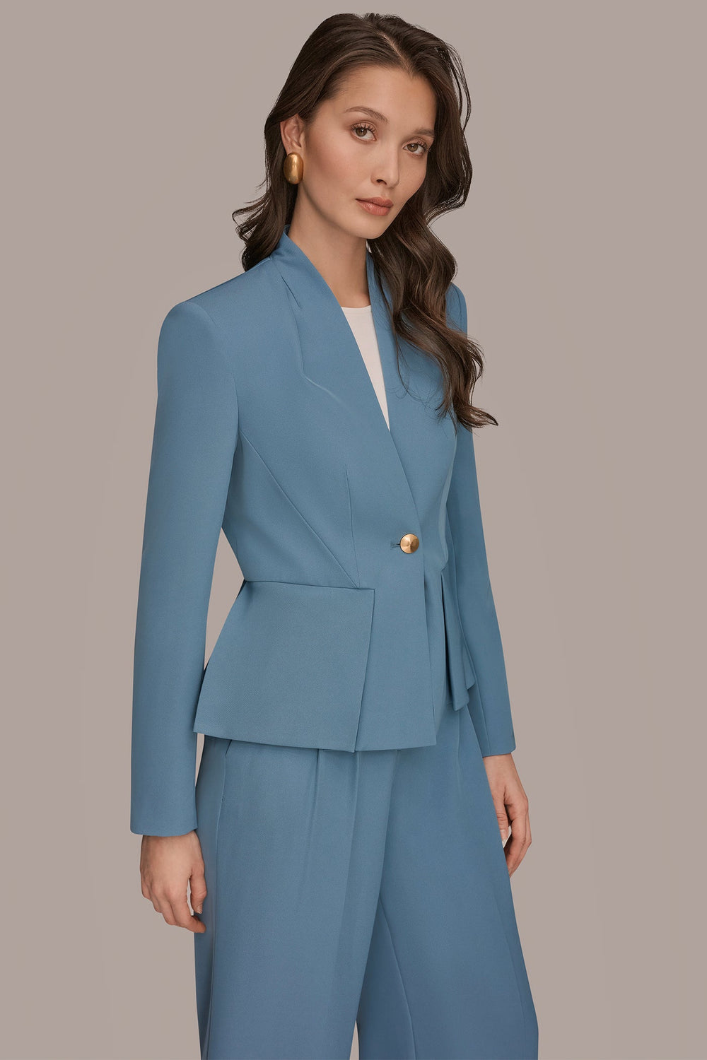 Donna Karan | COLLARLESS PLEATED PEPLUM BLAZER