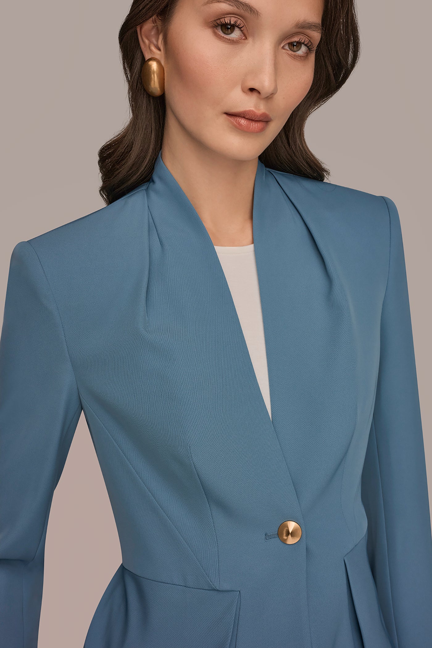 Donna Karan | COLLARLESS PLEATED PEPLUM BLAZER