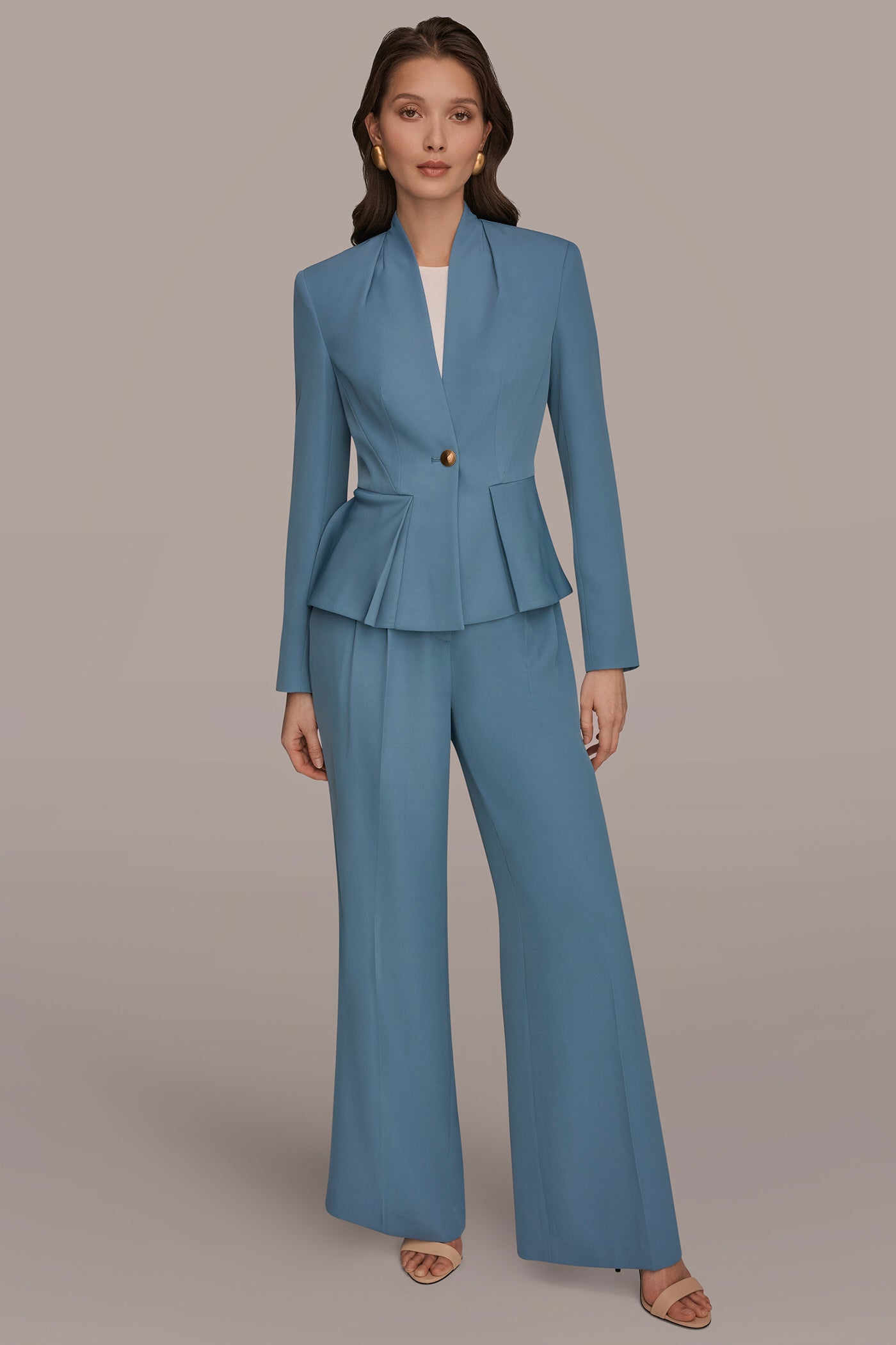 Donna Karan | COLLARLESS PLEATED PEPLUM BLAZER