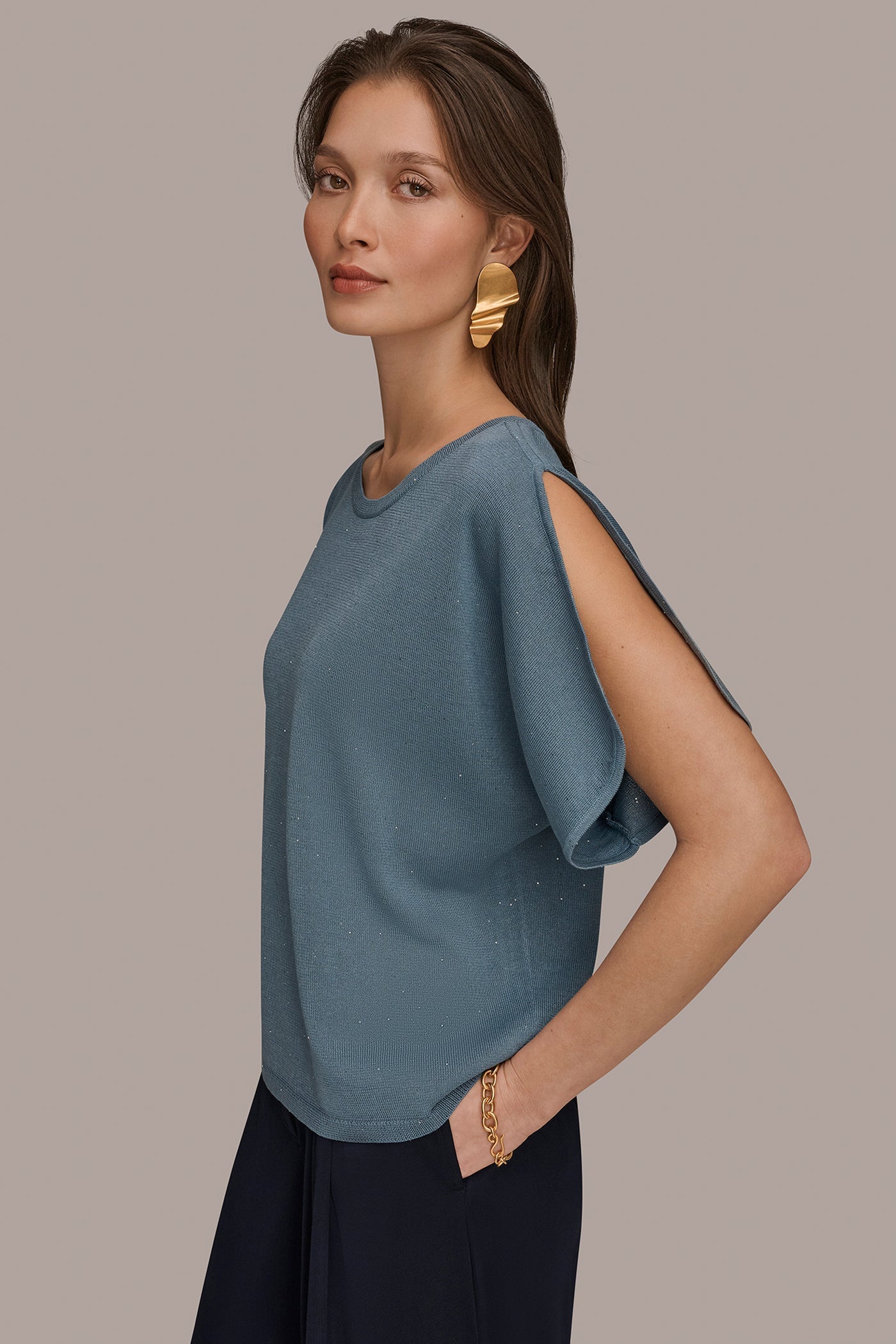 Donna Karan | SEQUIN SPLIT SLEEVE SWEATER
