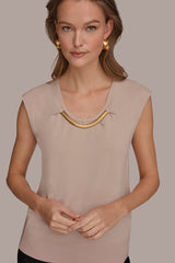 Donna Karan | CAP SLEEVE METALLIC TRIM SWEATER