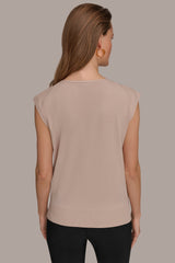 Donna Karan | CAP SLEEVE METALLIC TRIM SWEATER