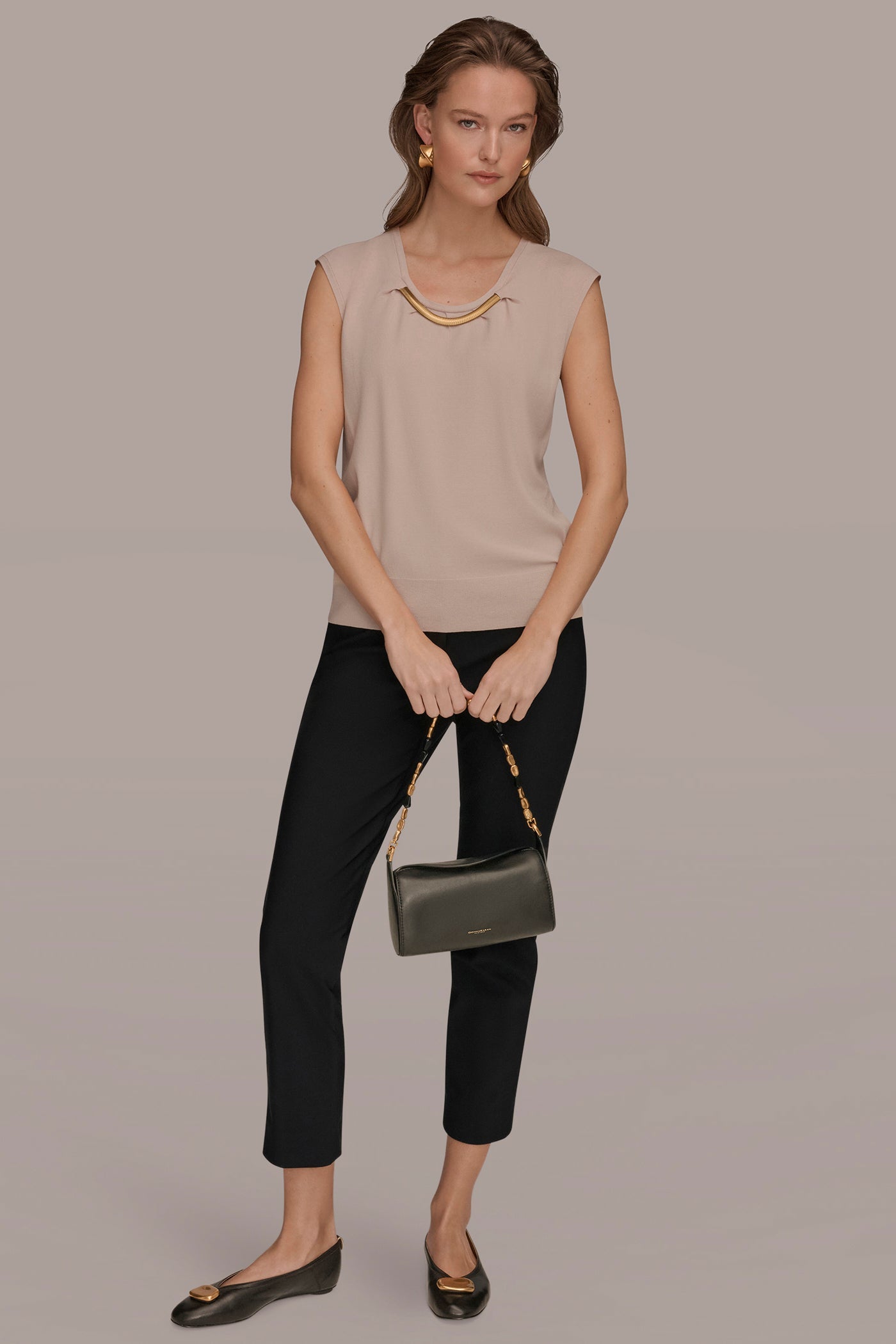 Donna Karan | CAP SLEEVE METALLIC TRIM SWEATER