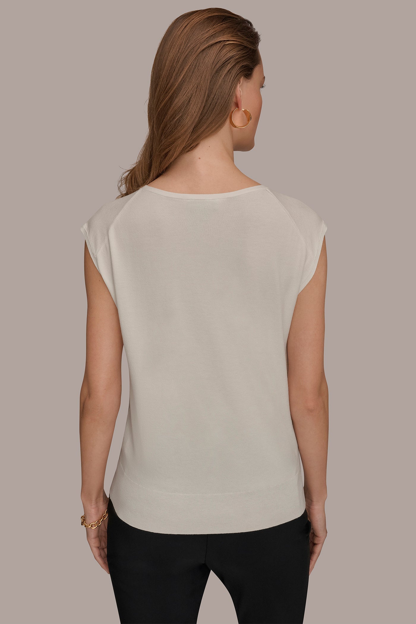 Donna Karan | CAP SLEEVE METALLIC TRIM SWEATER