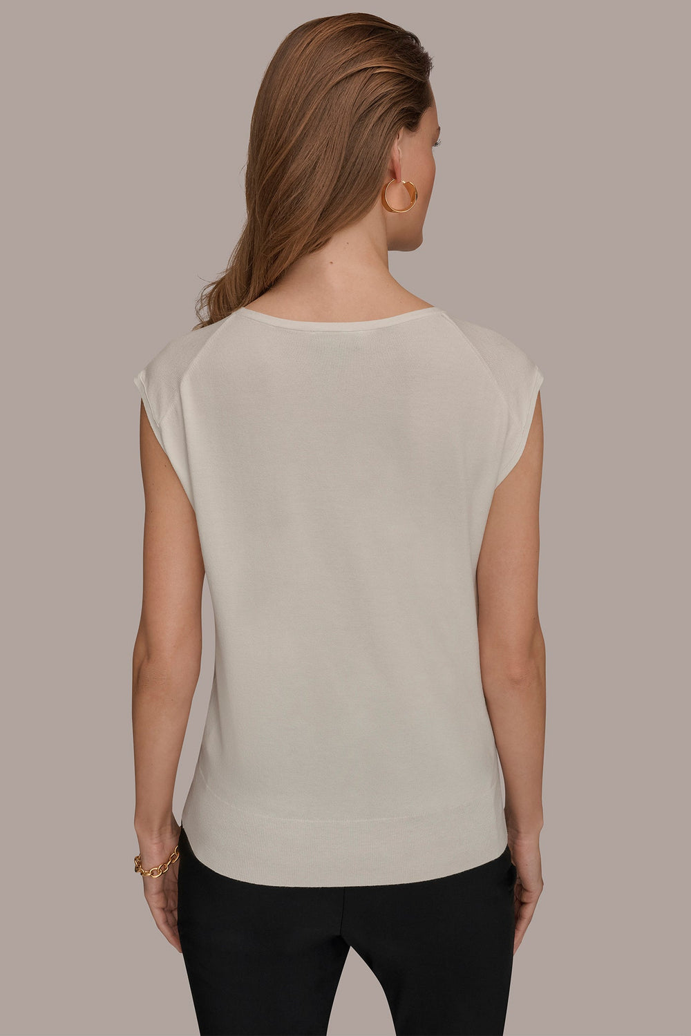 Donna Karan | CAP SLEEVE METALLIC TRIM SWEATER