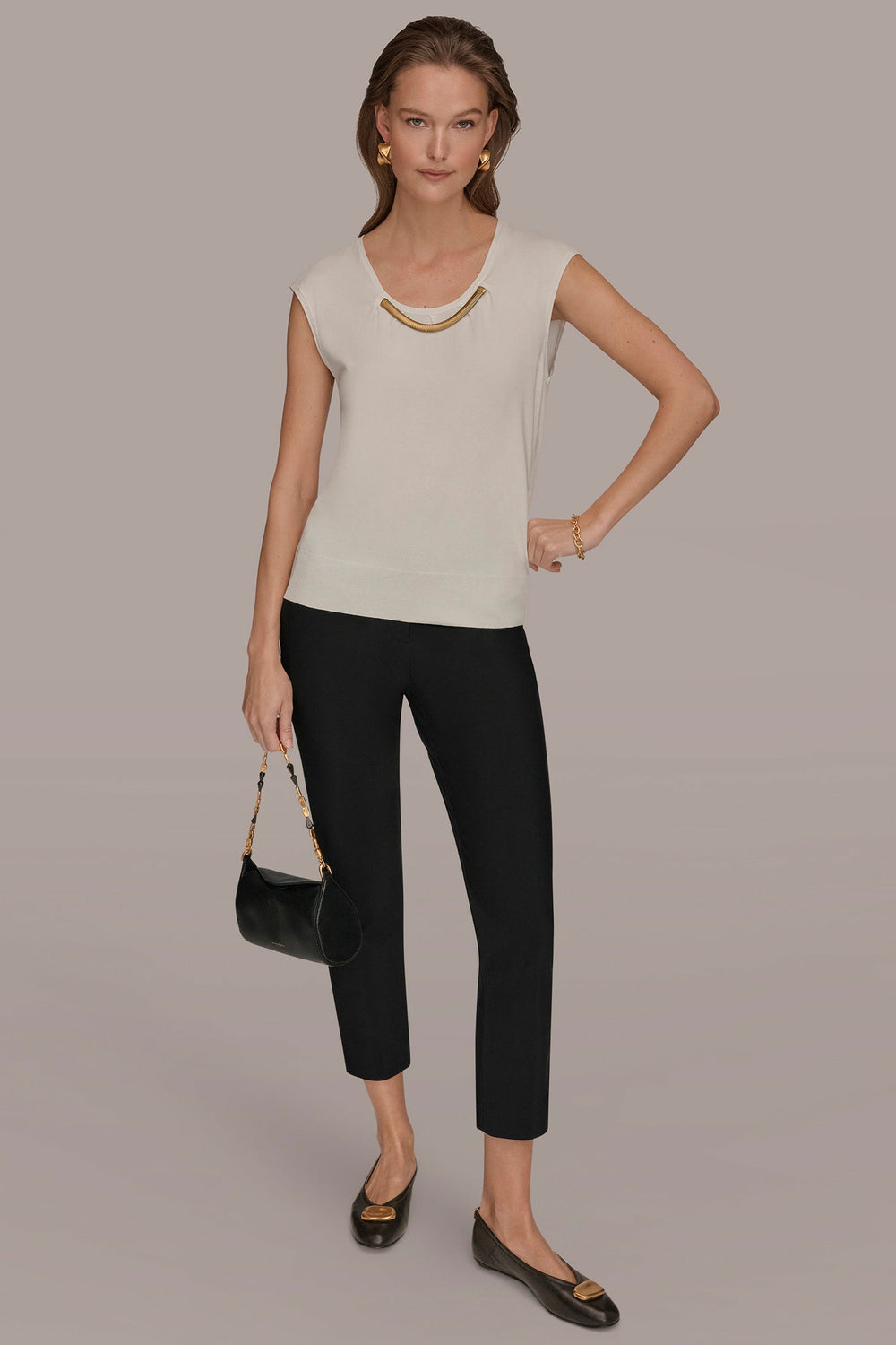 Donna Karan | CAP SLEEVE METALLIC TRIM SWEATER