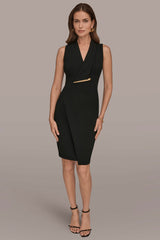 Donna Karan | SLEEVELESS WRAP V-NECK SHEATH DRESS