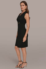Donna Karan | SLEEVELESS WRAP V-NECK SHEATH DRESS