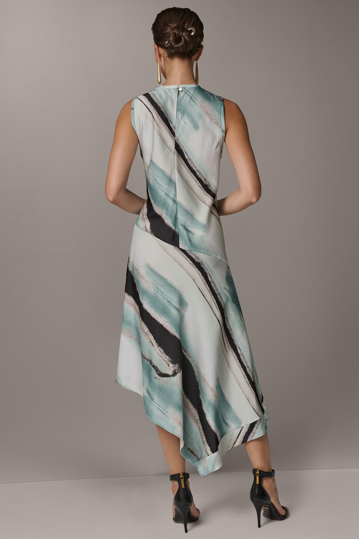 Donna Karan | ASYMMETRIC PRINTED MIDI FIT AND FLARE DRESS