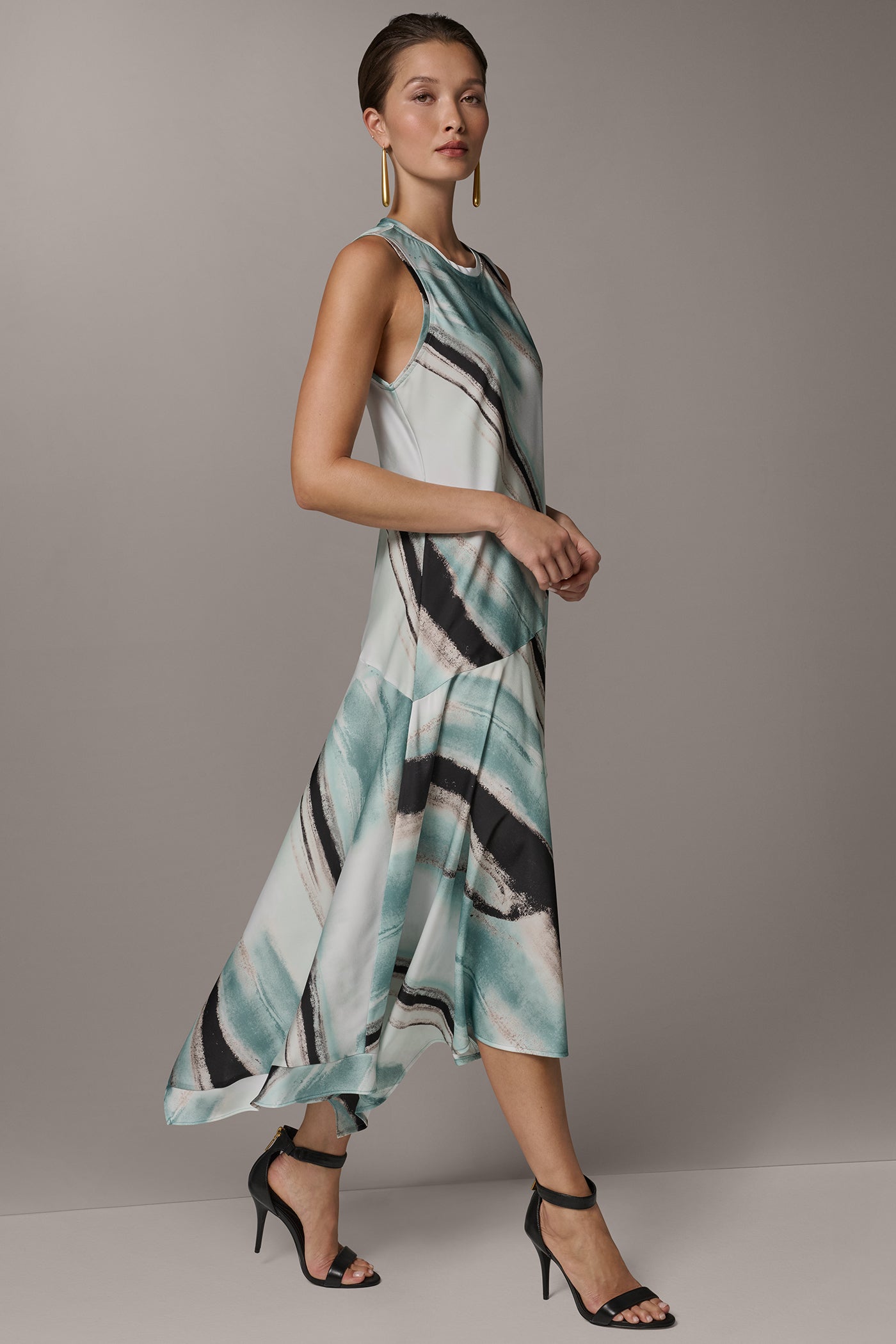 Donna Karan | ASYMMETRIC PRINTED MIDI FIT AND FLARE DRESS