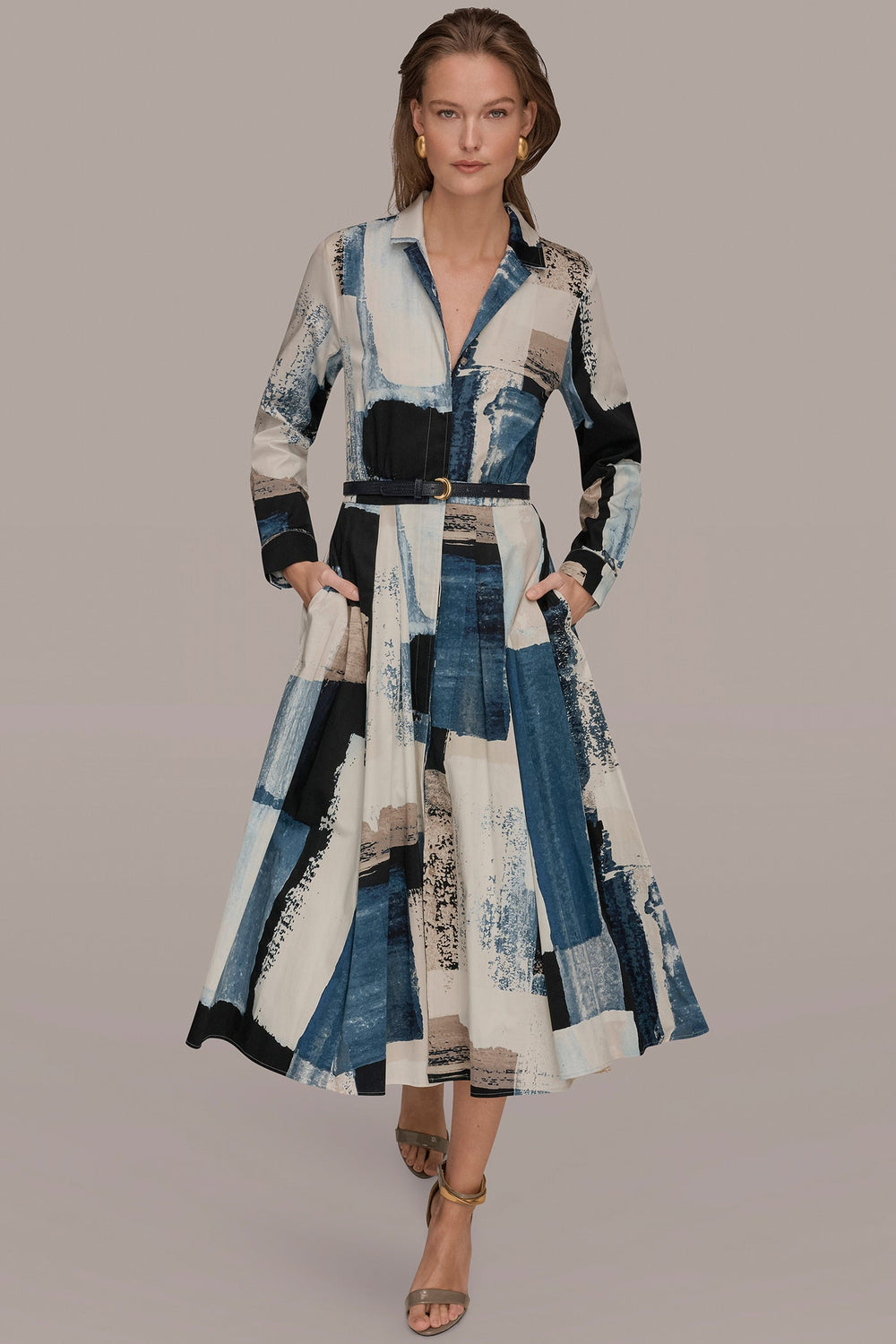 Donna Karan | LONG SLEEVE BUTTON FRONT DRESS
