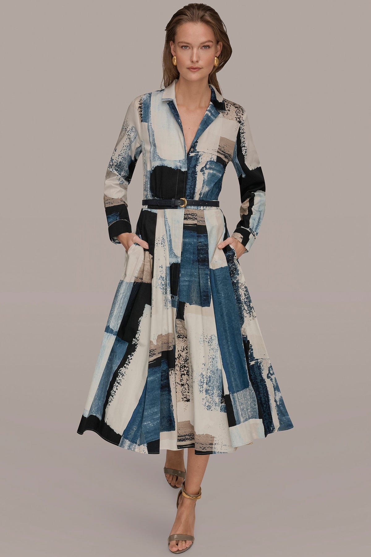 Donna Karan | LONG SLEEVE BUTTON FRONT DRESS