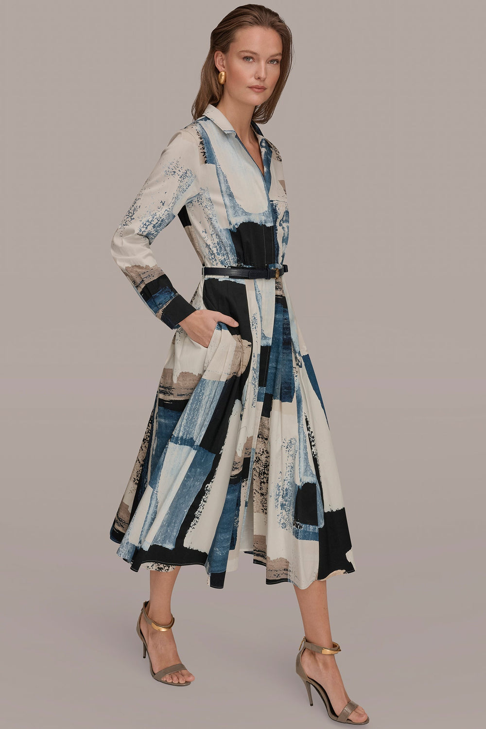 Donna Karan | LONG SLEEVE BUTTON FRONT DRESS