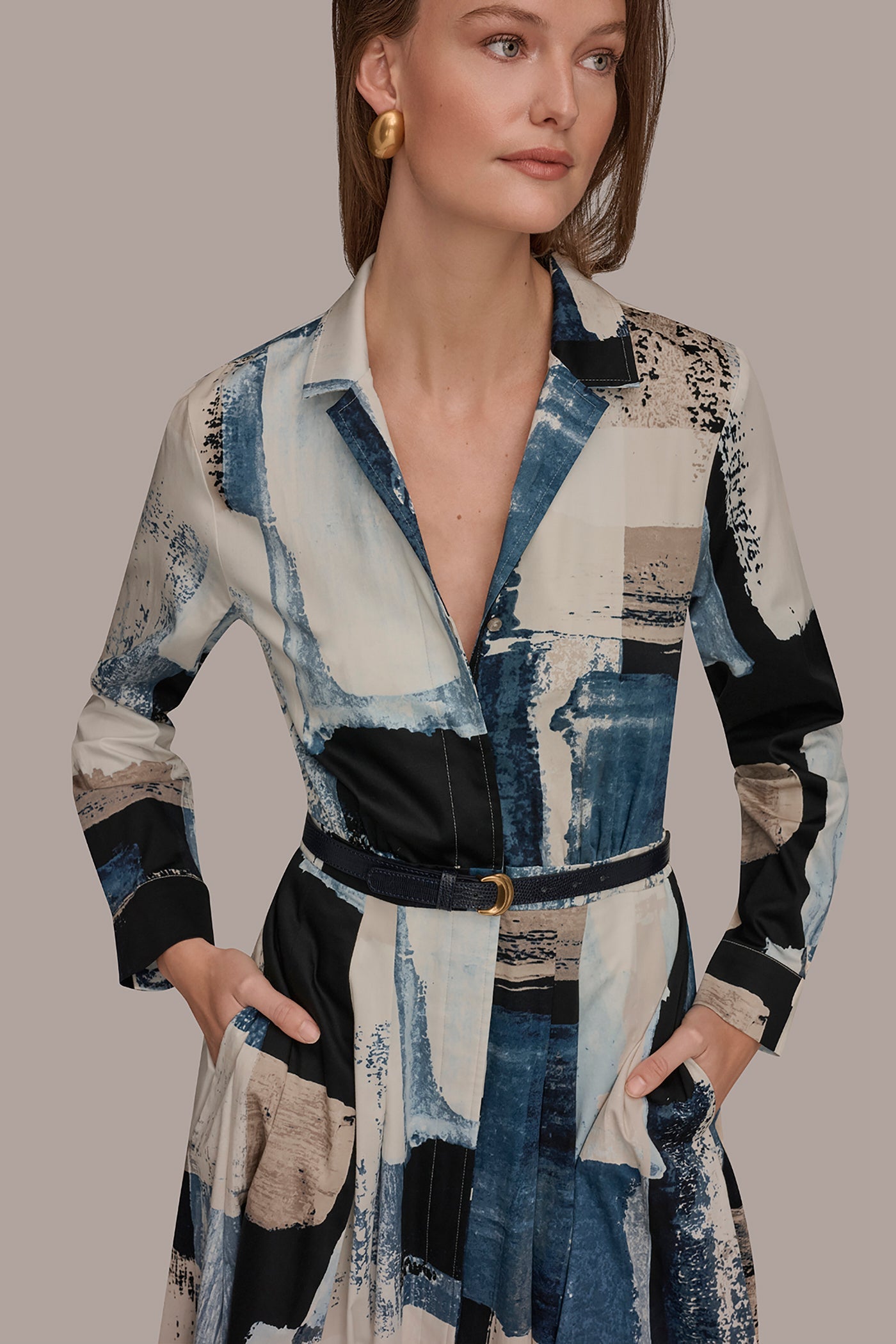 Donna Karan | LONG SLEEVE BUTTON FRONT DRESS