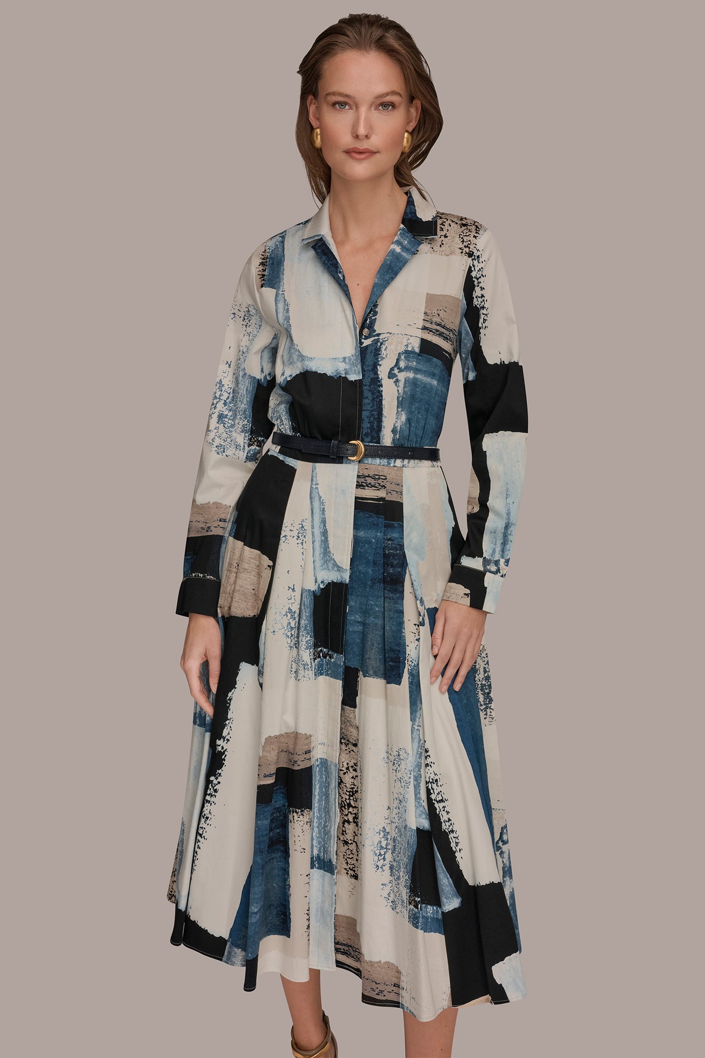 Donna Karan | LONG SLEEVE BUTTON FRONT DRESS
