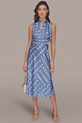 Donna Karan | SATIN POLKA-DOT TIE-NECK MIDI DRESS