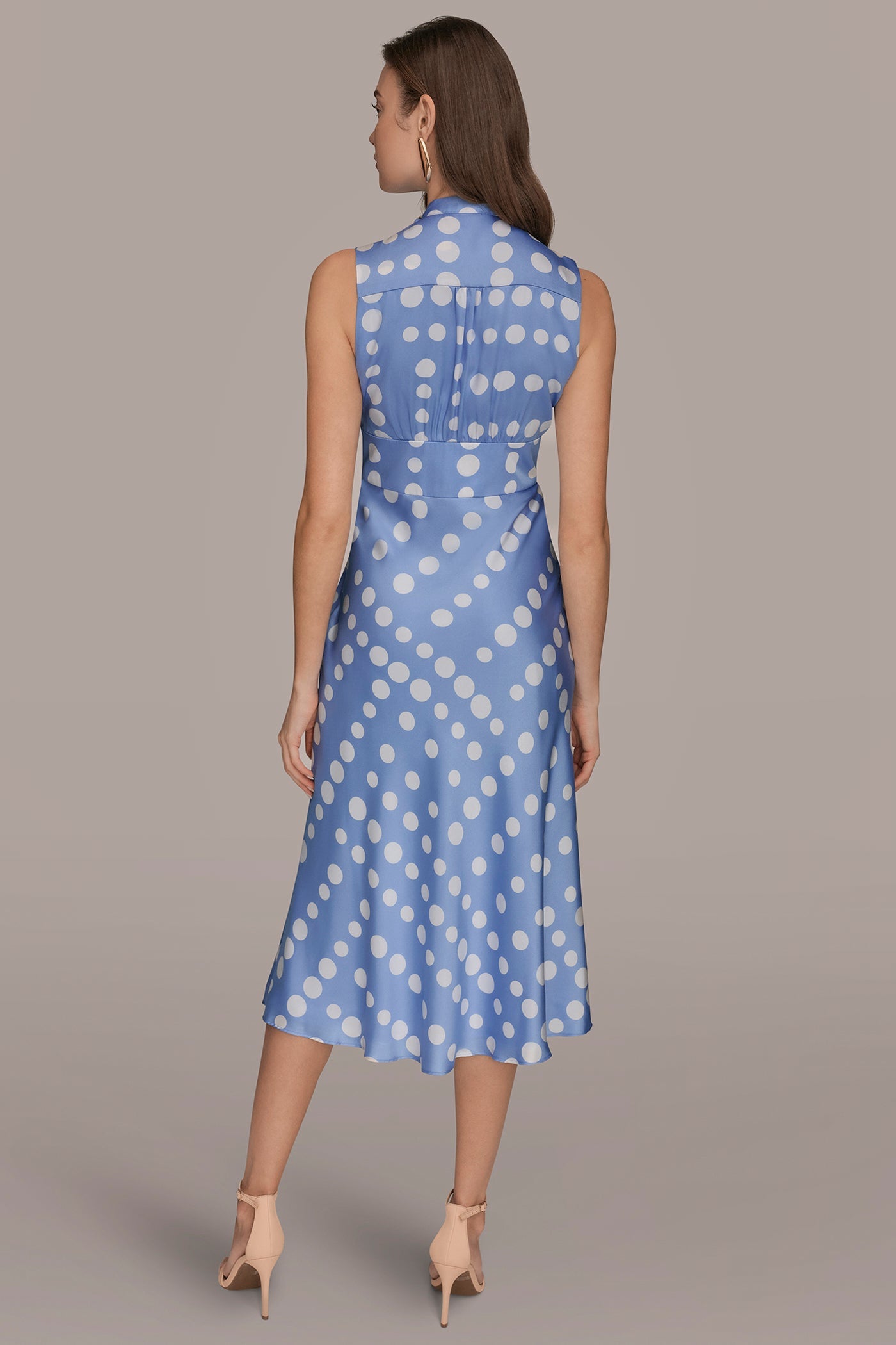 Donna Karan | SATIN POLKA-DOT TIE-NECK MIDI DRESS