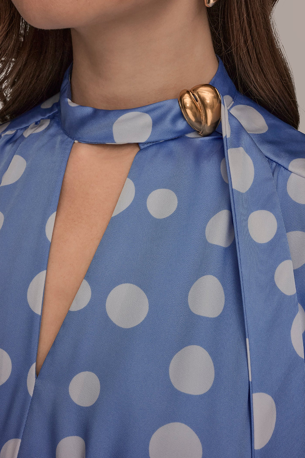 Donna Karan | SATIN POLKA-DOT TIE-NECK MIDI DRESS