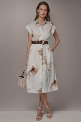Donna Karan | COTTON-SATEEN FLORAL MIDI SHIRT DRESS