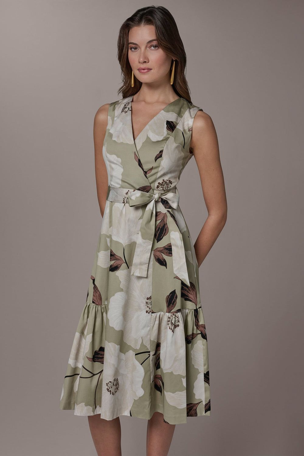 Donna Karan | COTTON-SATEEN WRAP MIDI A-LINE DRESS