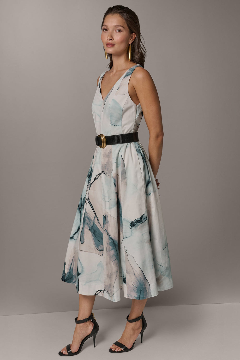 Donna Karan | STRETCH-COTTON PRINTED MIDI FIT AND FLARE DRESS