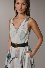 Donna Karan | STRETCH-COTTON PRINTED MIDI FIT AND FLARE DRESS