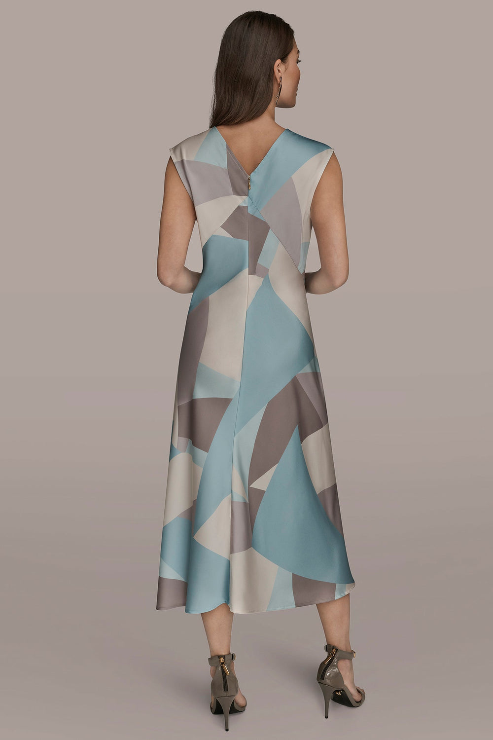 Donna Karan | CAP SLEEVE V-NECK PRINTED MIDI DRESS