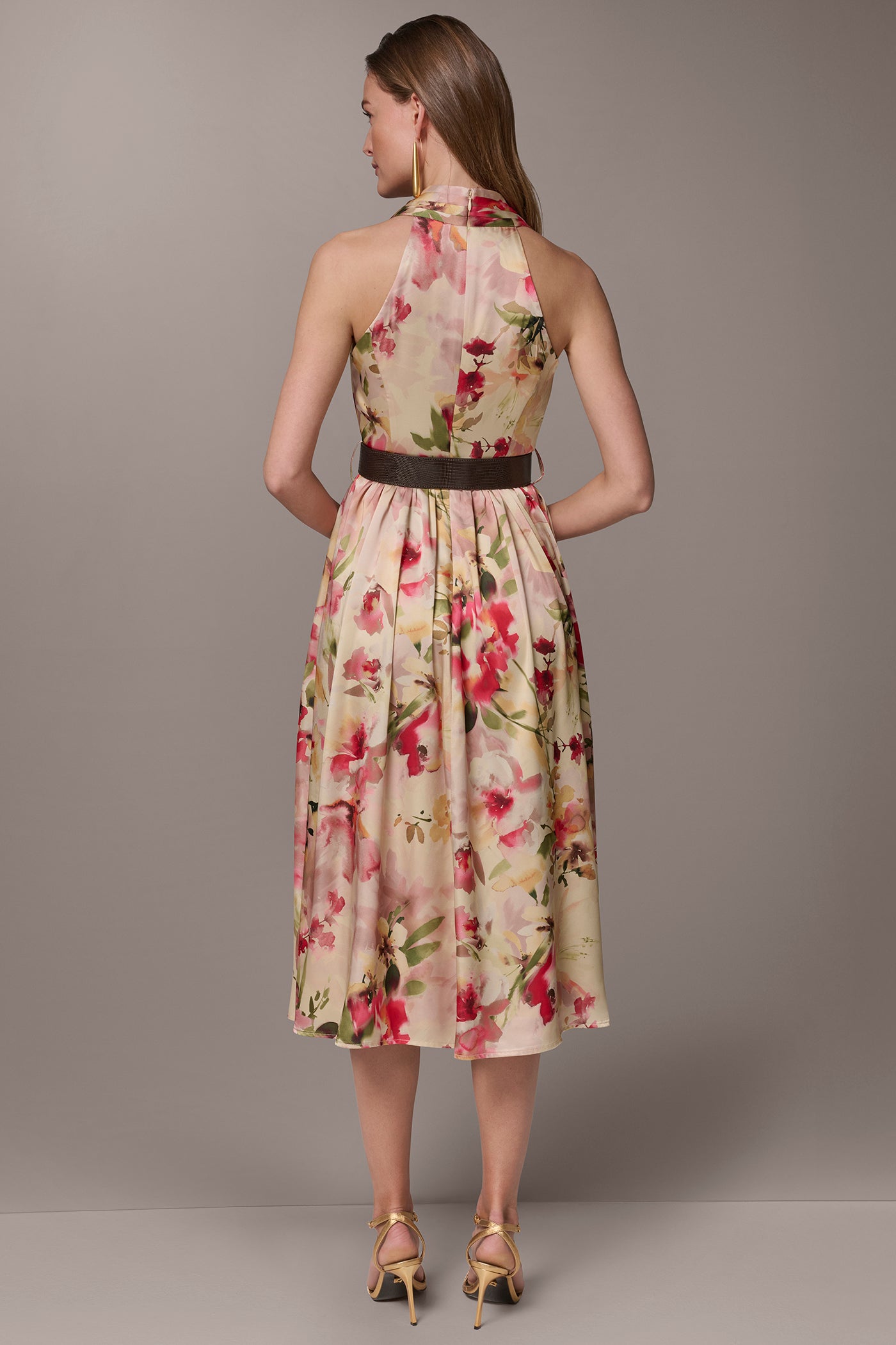 Donna Karan | CHARMEUSE FLORAL WRAP-EFFECT MIDI HALTER DRESS
