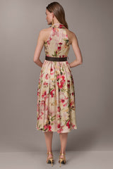 Donna Karan | CHARMEUSE FLORAL WRAP-EFFECT MIDI HALTER DRESS